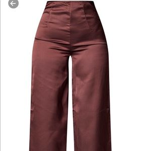 Petite Chocolate Satin Wide Leg Pants